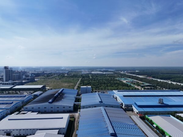 Aerial perspective showcasing industrial buildings and greenery in Bình Dương, Vietnam.