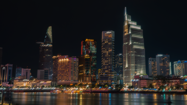 Stunning illuminated skyline of Ho Chi Minh City at night.